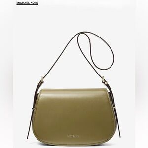 Michael Kors Olive Green Leather Crossbody Saddle Bag